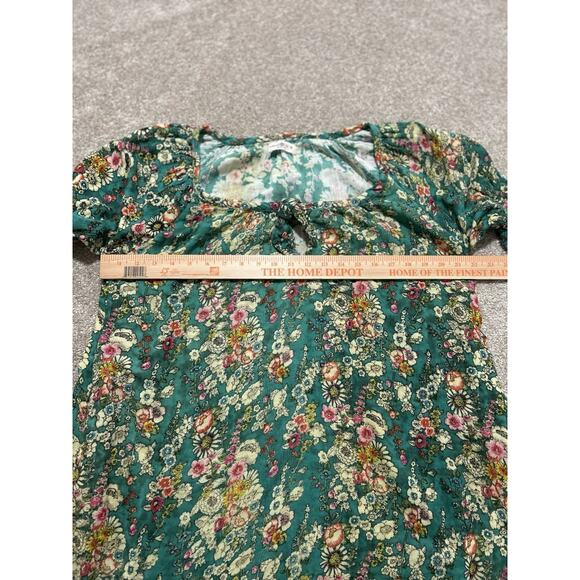 Natural Life Sienna Mini Dress Cotton Gauze Frayed Hems Green Floral Sz M - Picture 5 of 9